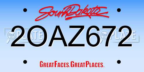 2OAZ672 South Dakota License Plate