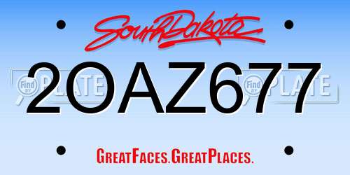 2OAZ677 South Dakota License Plate