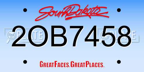 2OB7458 South Dakota License Plate