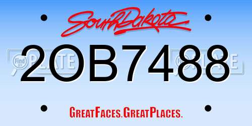 2OB7488 South Dakota License Plate