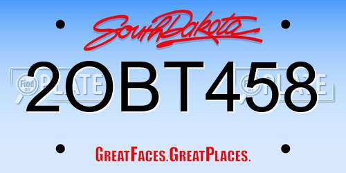 2OBT458 South Dakota License Plate