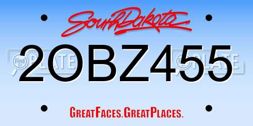 2OBZ455 South Dakota License Plate