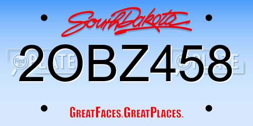 2OBZ458 South Dakota License Plate