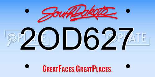 2OD627 South Dakota License Plate