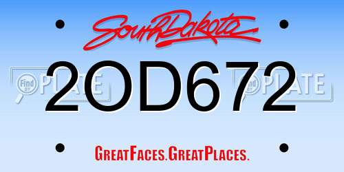 2OD672 South Dakota License Plate
