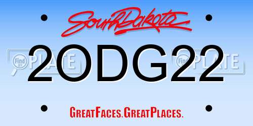 2ODG22 South Dakota License Plate