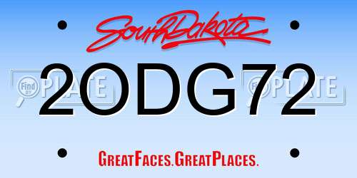 2ODG72 South Dakota License Plate