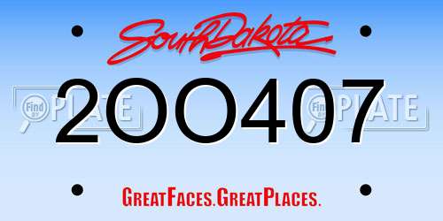 2OO407 South Dakota License Plate
