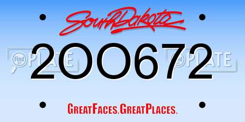 2OO672 South Dakota License Plate