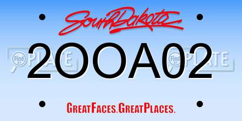 2OOA02 South Dakota License Plate