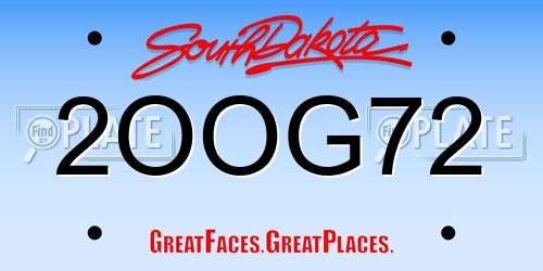 2OOG72 South Dakota License Plate