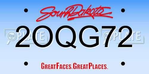 2OQG72 South Dakota License Plate