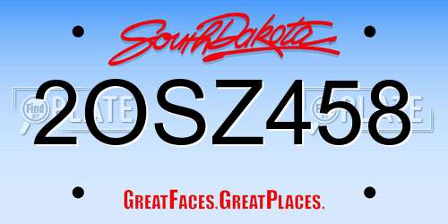 2OSZ458 South Dakota License Plate