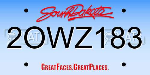 2OWZ183 South Dakota License Plate