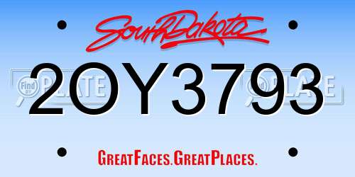 2OY3793 South Dakota License Plate