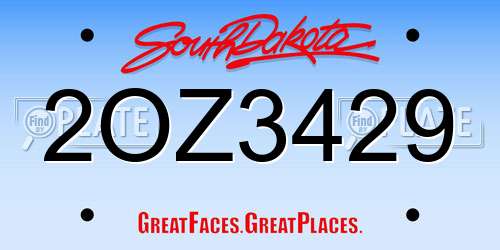 2OZ3429 South Dakota License Plate