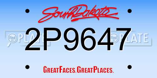 2P9647 South Dakota License Plate