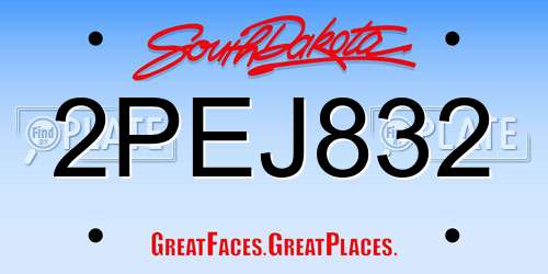 2PEJ832 South Dakota License Plate