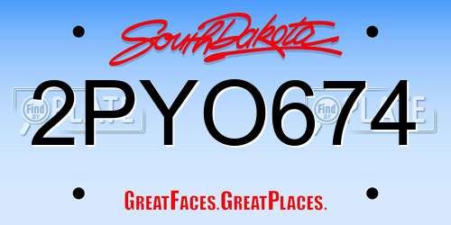 2PYO674 South Dakota License Plate