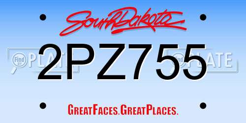 2PZ755 South Dakota License Plate