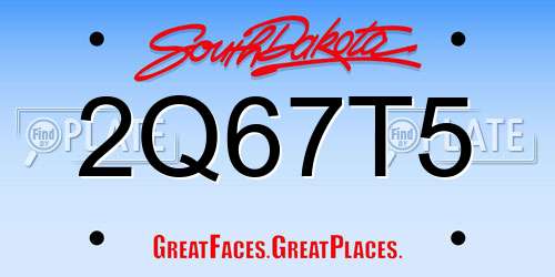 2Q67T5 South Dakota License Plate