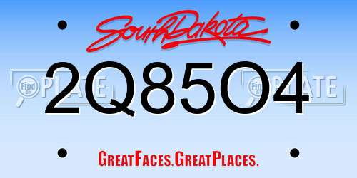 2Q85O4 South Dakota License Plate