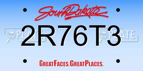 2R76T3 South Dakota License Plate