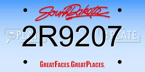 2R9207 South Dakota License Plate
