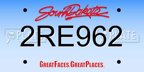 2RE962 South Dakota License Plate
