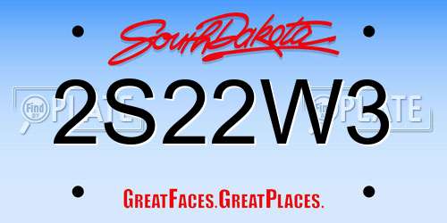 2S22W3 South Dakota License Plate