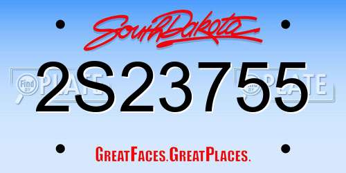2S23755 South Dakota License Plate