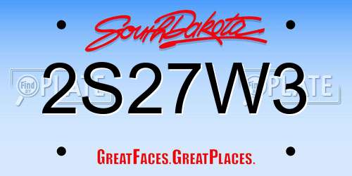 2S27W3 South Dakota License Plate