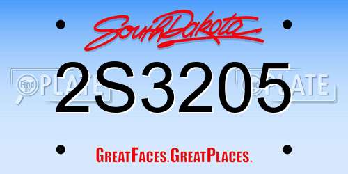 2S3205 South Dakota License Plate