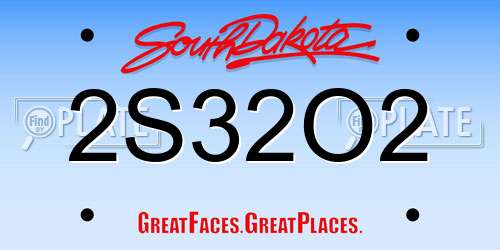 2S32O2 South Dakota License Plate