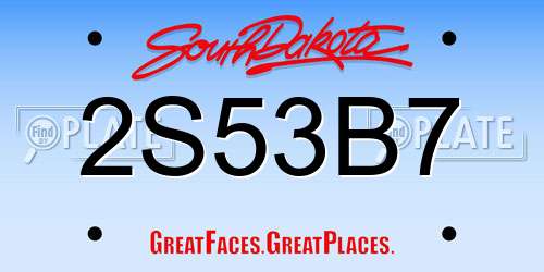 2S53B7 South Dakota License Plate