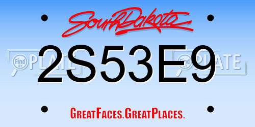 2S53E9 South Dakota License Plate