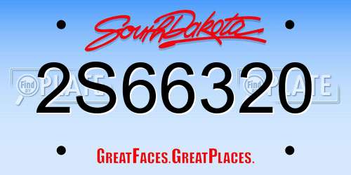 2S66320 South Dakota License Plate