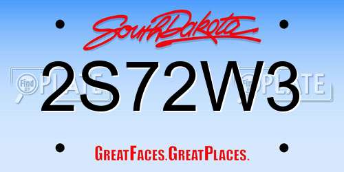 2S72W3 South Dakota License Plate