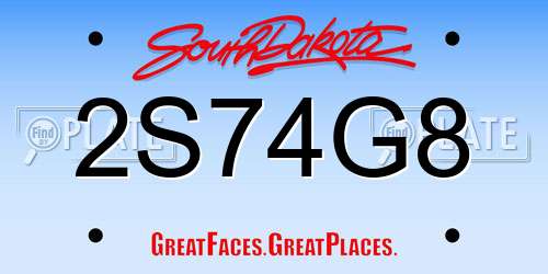 2S74G8 South Dakota License Plate