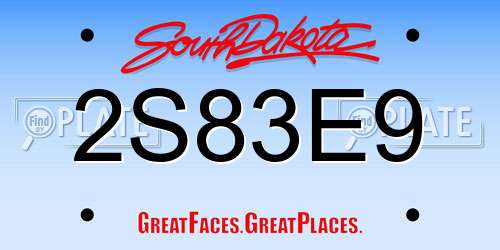 2S83E9 South Dakota License Plate