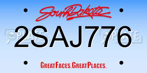 2SAJ776 South Dakota License Plate