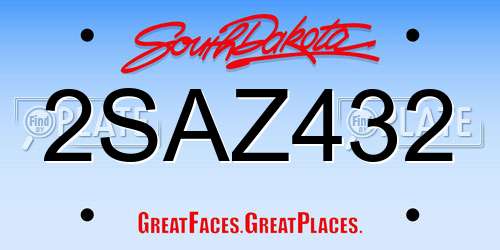 2SAZ432 South Dakota License Plate