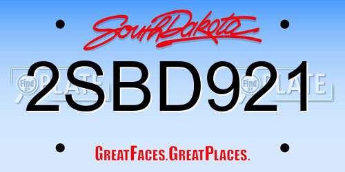 2SBD921 South Dakota License Plate
