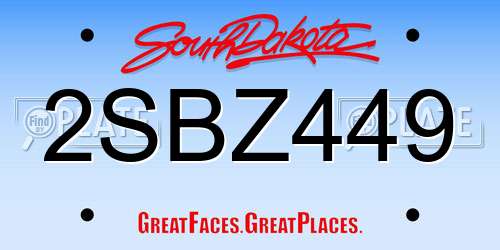 2SBZ449 South Dakota License Plate
