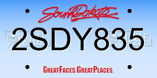 2SDY835 South Dakota License Plate