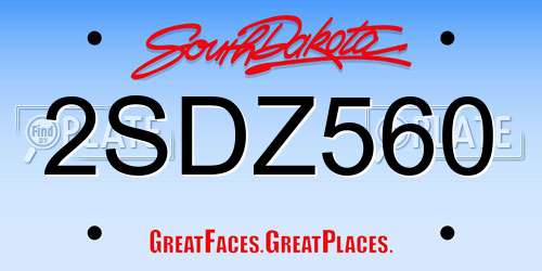 2SDZ560 South Dakota License Plate