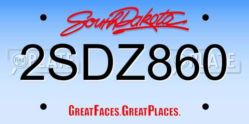 2SDZ860 South Dakota License Plate