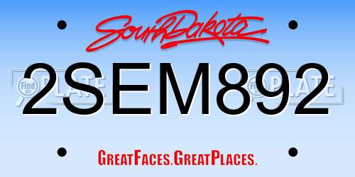 2SEM892 South Dakota License Plate