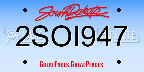 2SOI947 South Dakota License Plate