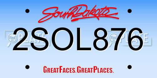 2SOL876 South Dakota License Plate